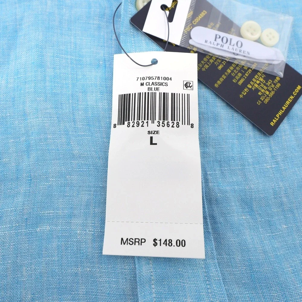 NEW Polo Ralph Lauren Linen Button Down Blue Long Sleeve Shirt Mens Large $148